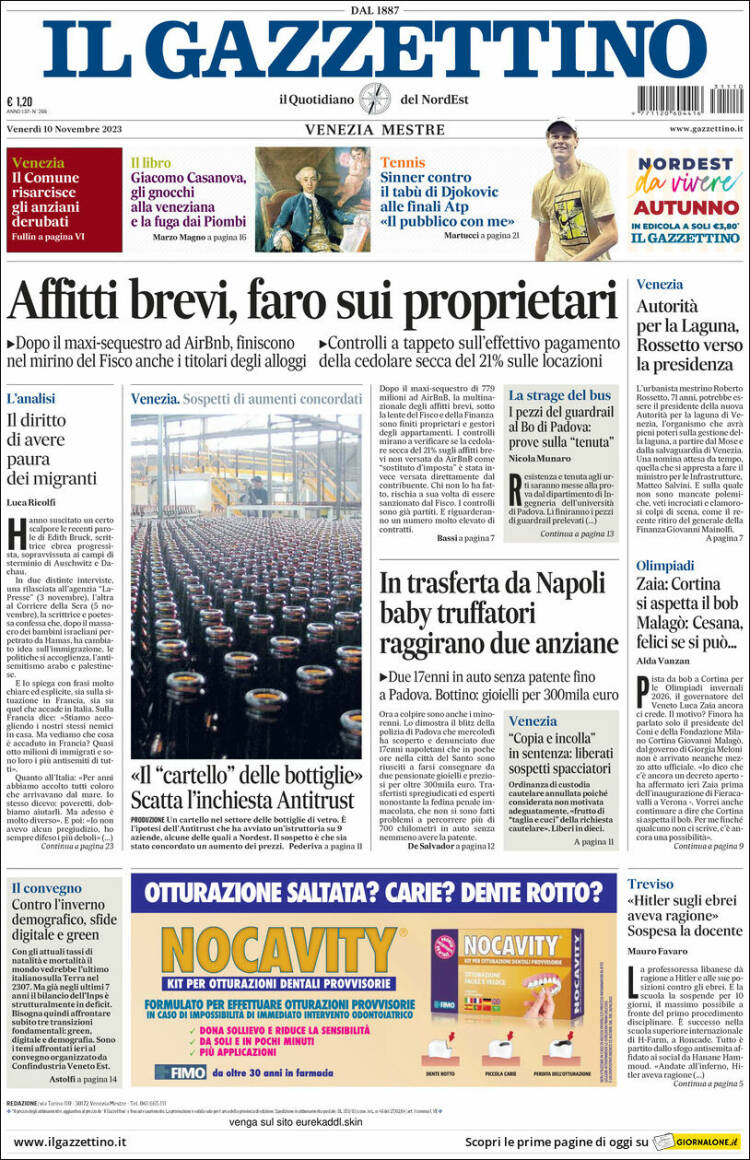 Portada de Il Gazzettino (Italia)