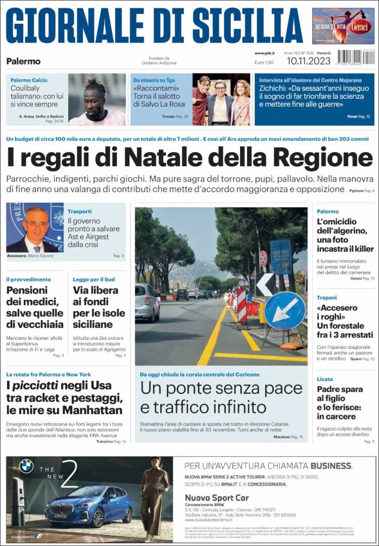 Portada de Giornale di Sicilia (Italia)
