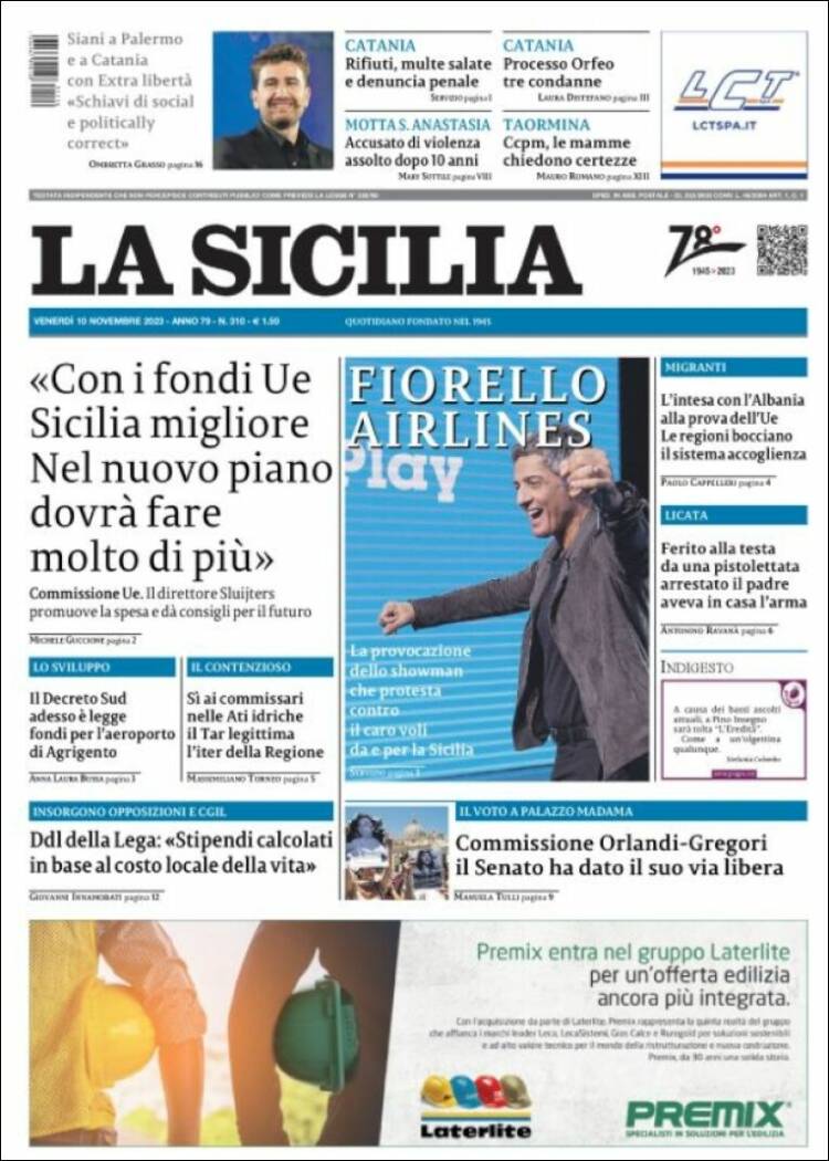 Portada de La Sicilia (Italia)