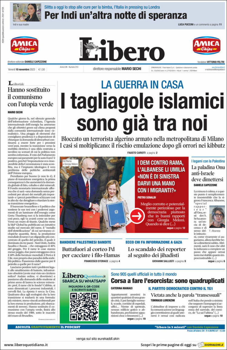 Portada de Libero (Italia)