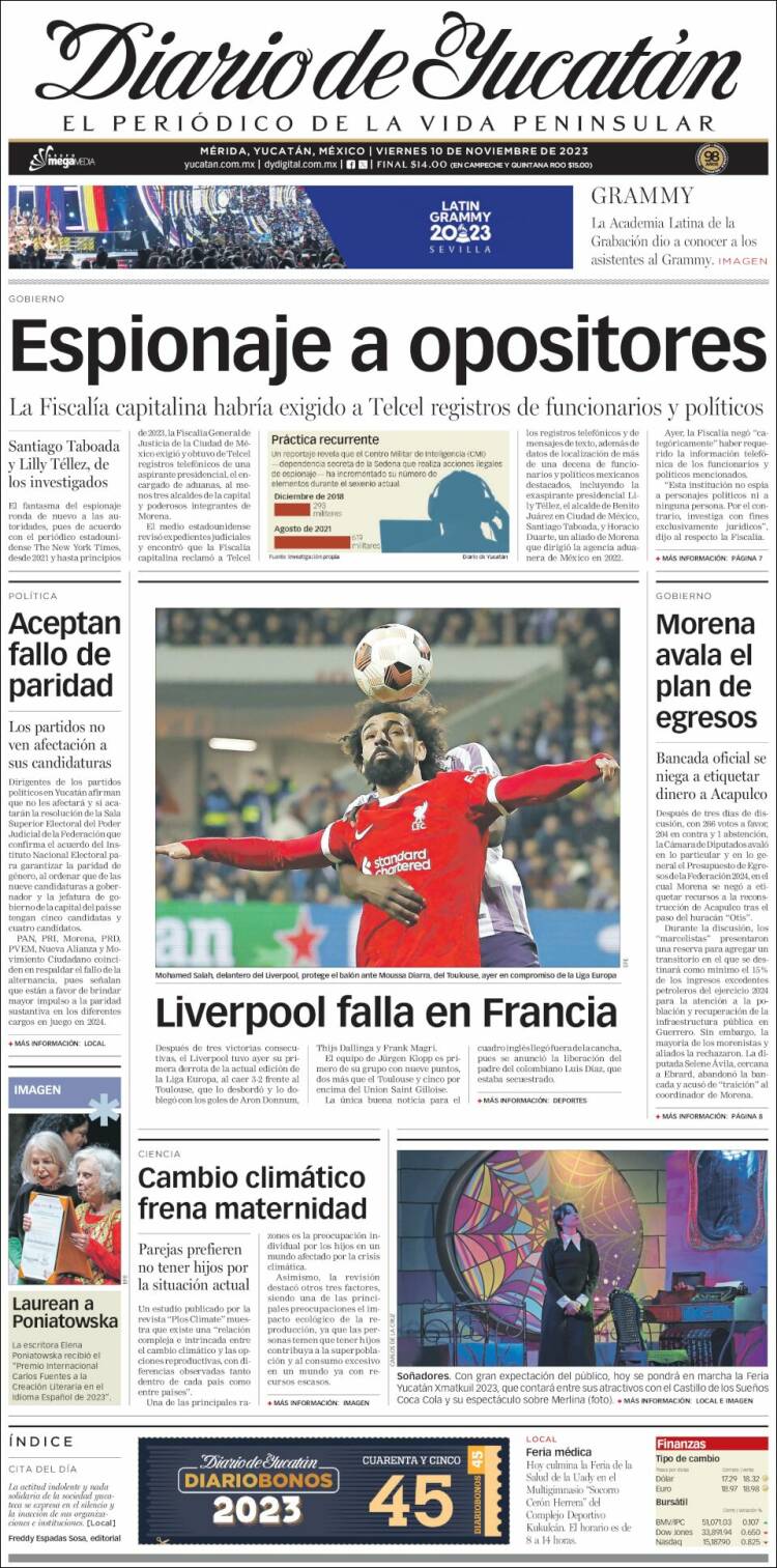 Portada de Diario de Yucatán (M&eacute;xico)