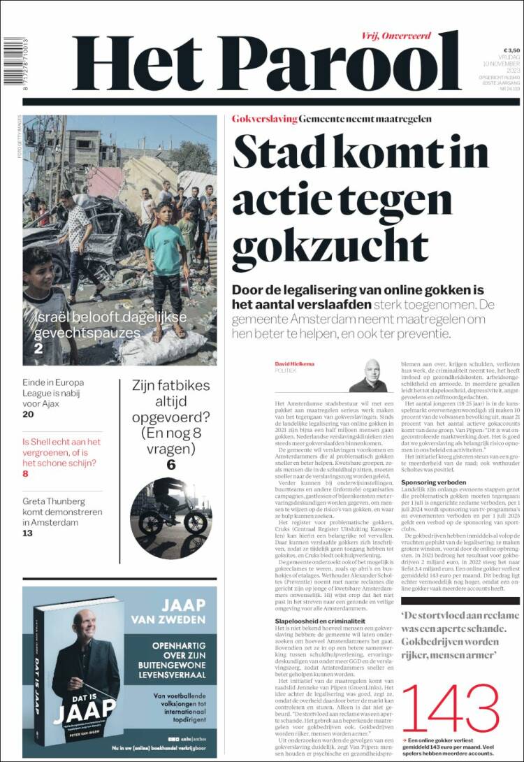 Portada de Het Parool (Pa&iacute;ses Bajos)