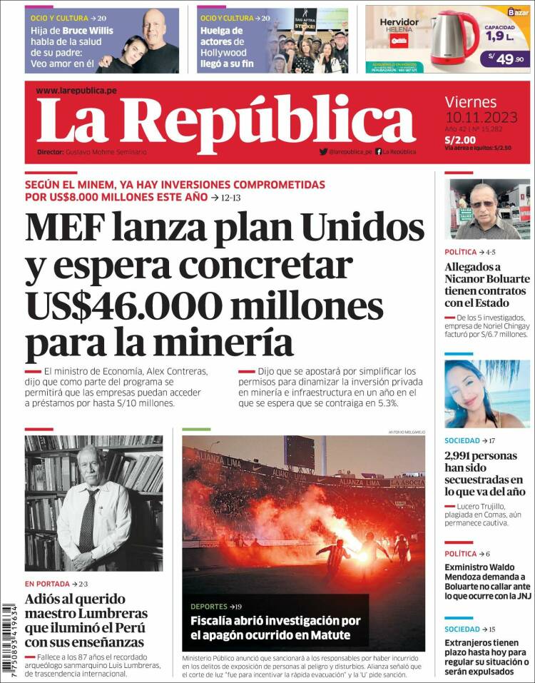 Portada de La Republica (Per&uacute;)