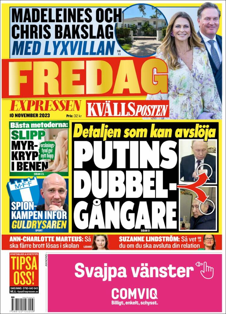 Portada de Kvällsposten (Suecia)