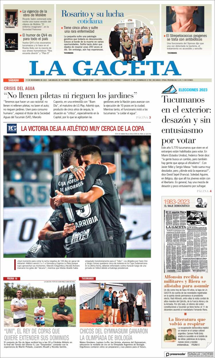 Portada de La Gaceta (Argentina)