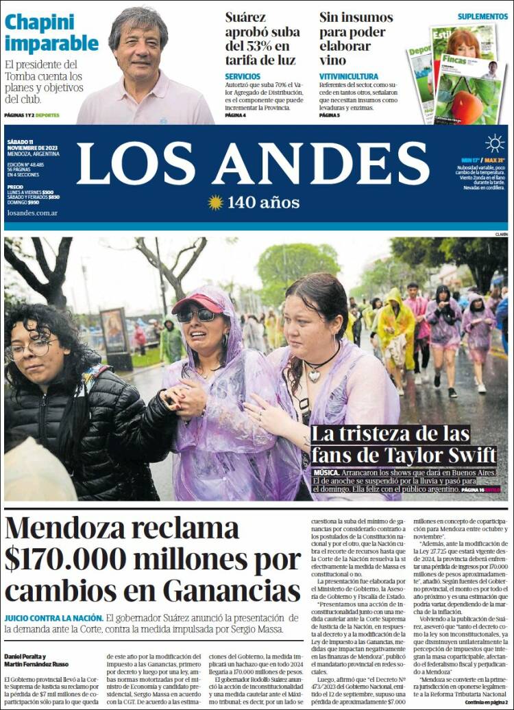Portada de Los Andes - Mendoza (Argentina)