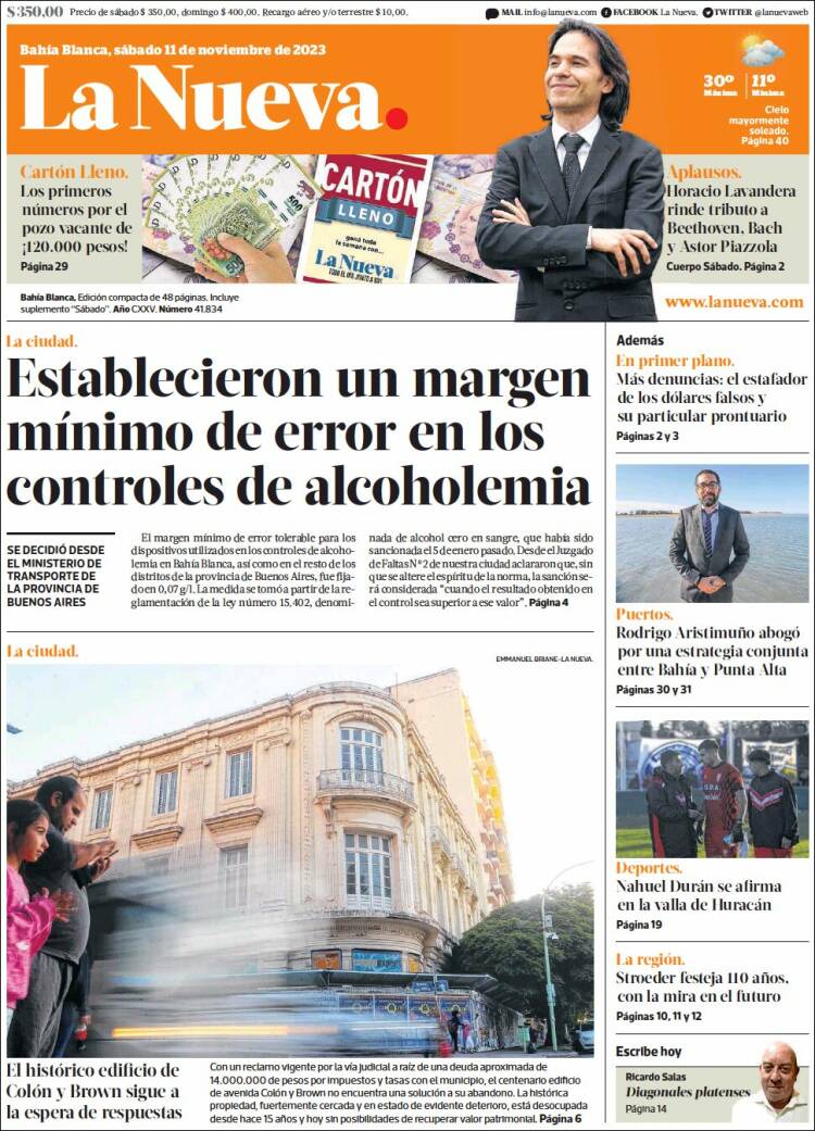 Portada de La Nueva Provincia (Argentina)