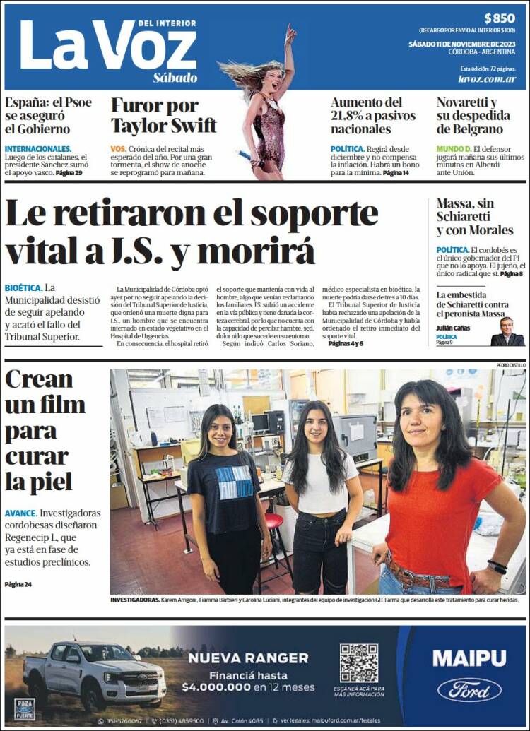 Portada de La Voz del Interior (Argentina)
