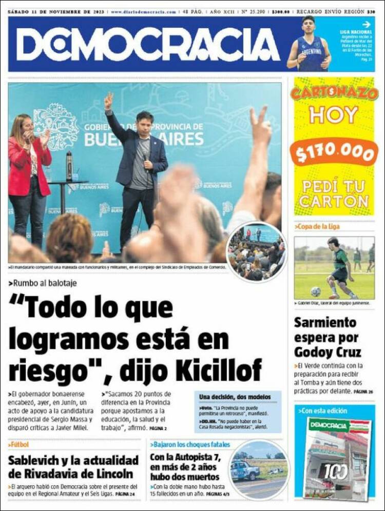 Portada de Diario Democracia (Argentina)