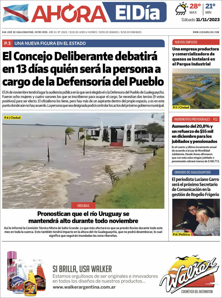 Portada de El Día de Gualeguaychú (Argentina)