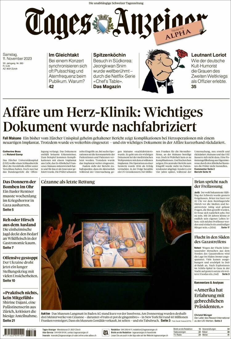 Portada de Tages-Anzeiger (Suiza)