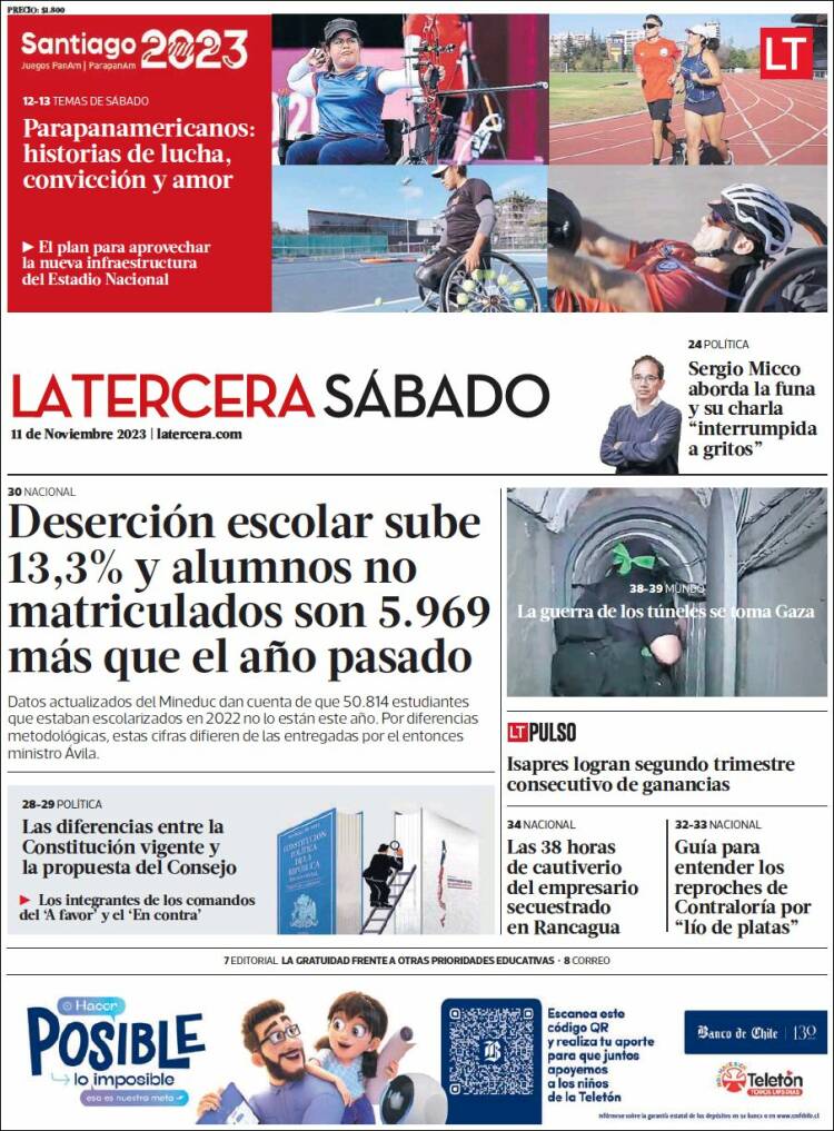 Portada de La Tercera (Chile)