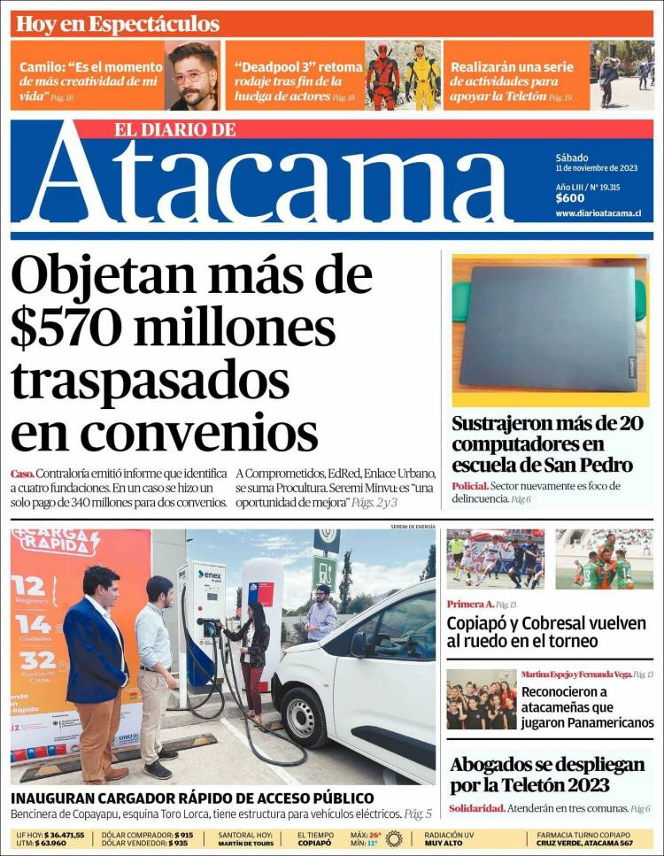 Portada de Diario de Atacama (Chile)
