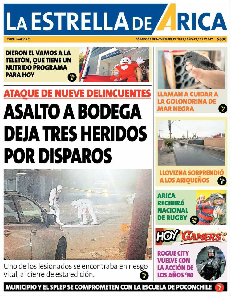 Portada de La Estrella de Arica (Chile)