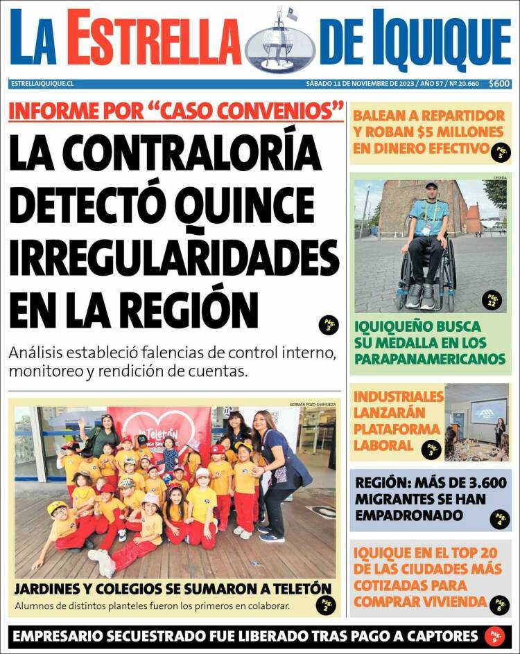 Portada de La Estrella de Iquique (Chile)