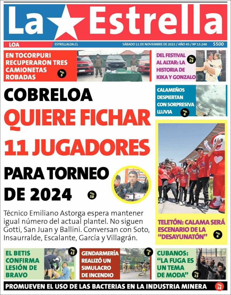 Portada de La Estrella de Loa (Chile)