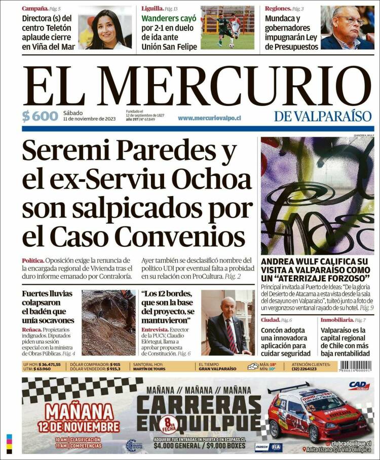 Portada de Mercurio de Valparaiso (Chile)