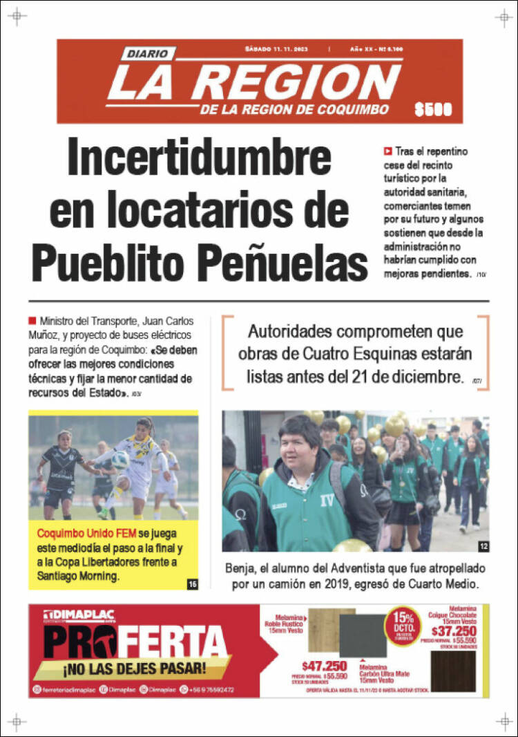 Portada de Diario La Región de Coquimbo (Chile)