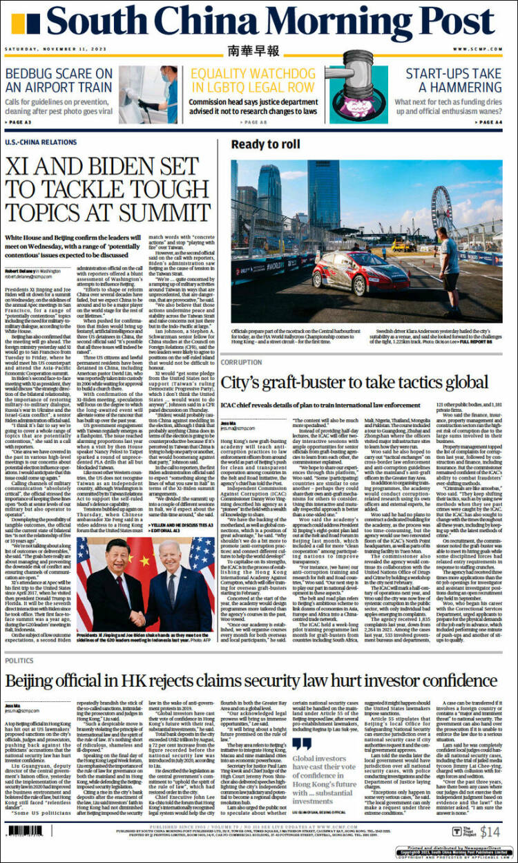 Portada de South China Morning Post (China)