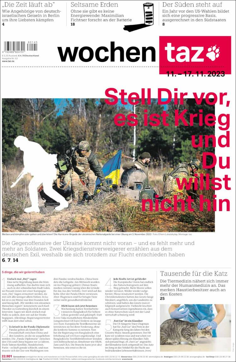 Portada de Die Tageszeitung (Alemania)