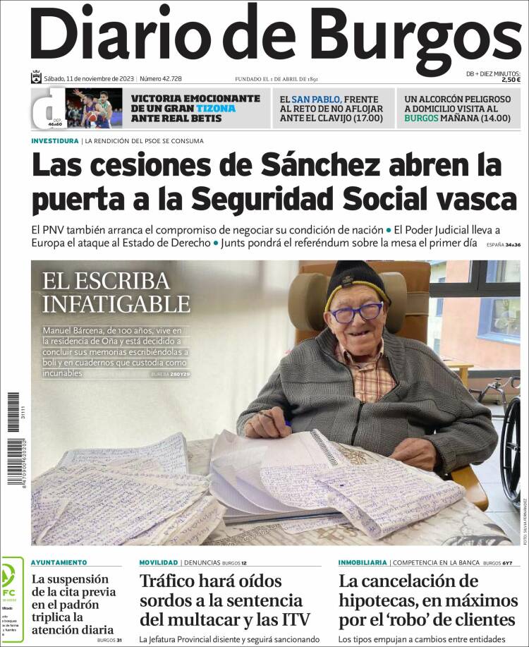 Portada de Diario de Burgos (España)
