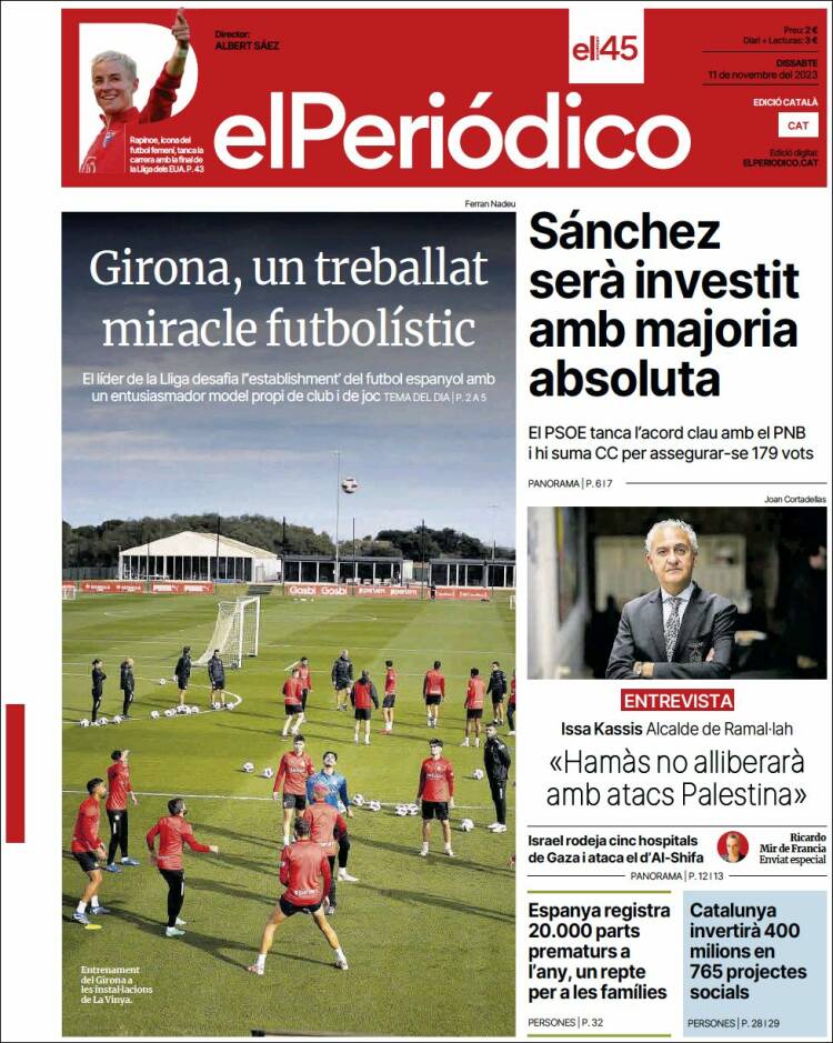 Portada de El Periódico de Catalunya (España)