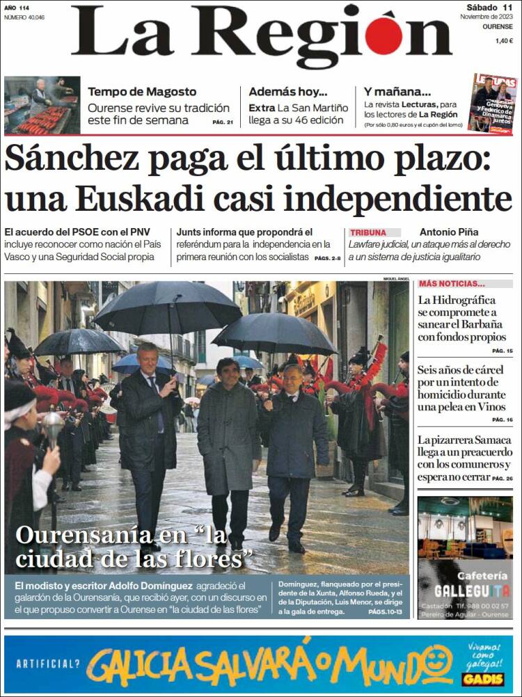 Portada de La Región de Ourense (España)