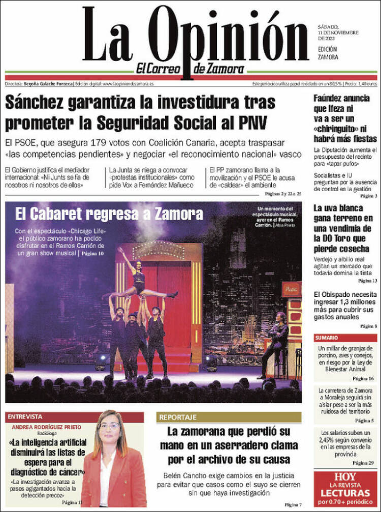 Portada de La Opinión - El Correo de Zamora (España)