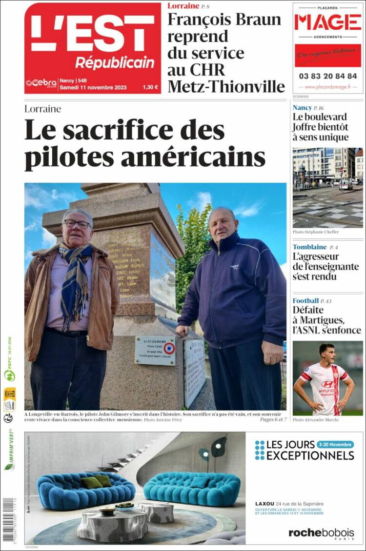 Portada de L'Est Republicain (Francia)