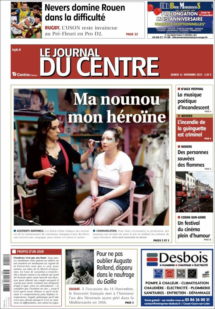 Portada de Le Journal du Centre (Francia)
