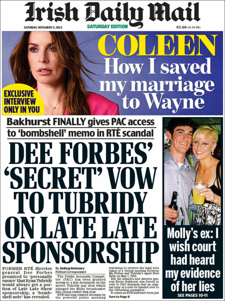 Portada de Irish Daily Mail (Irlanda)
