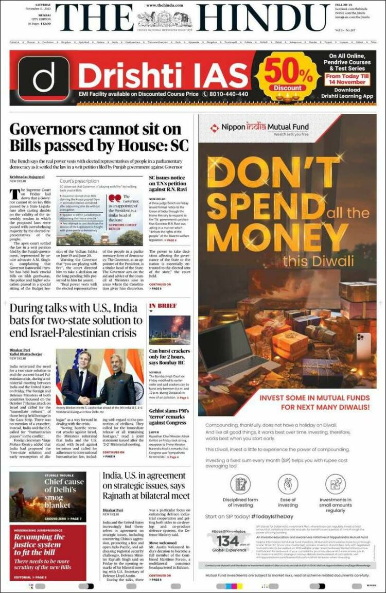 Portada de The Hindu (India)