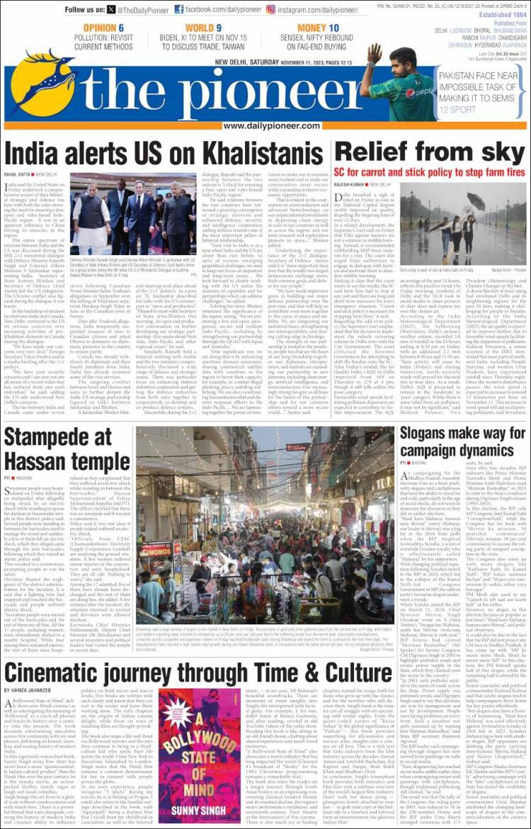 Portada de The Pioneer (India)