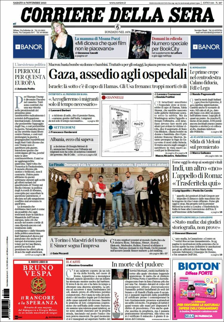 Portada de Corriere della Sera (Italia)