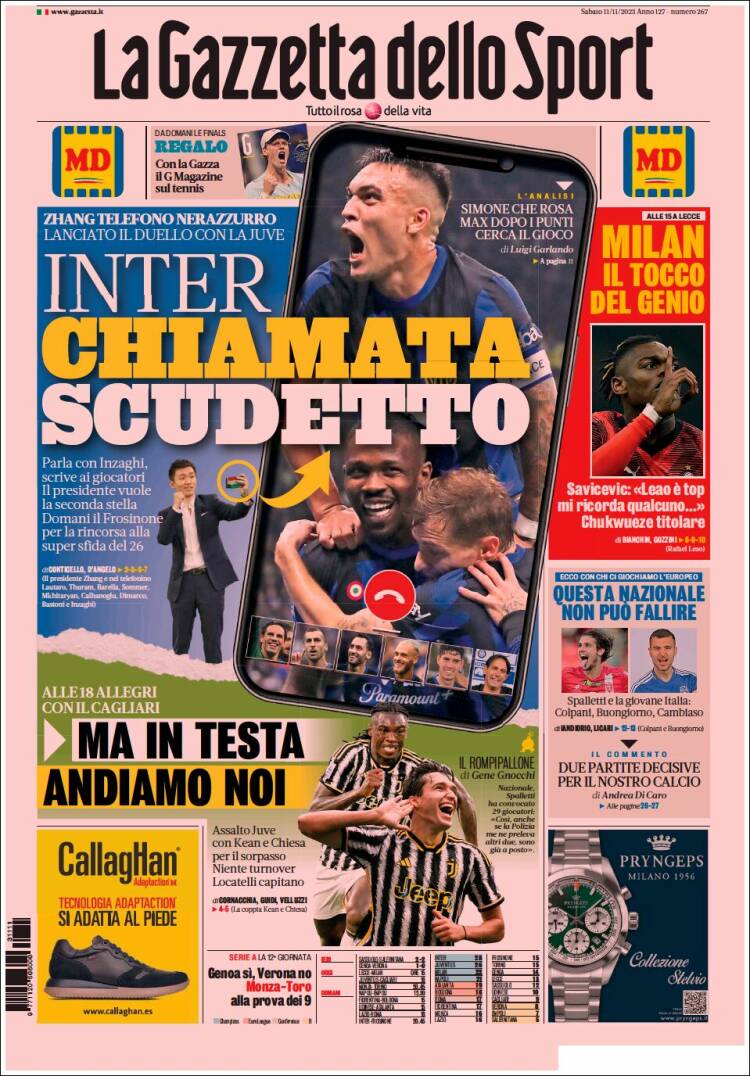 Portada de La Gazzetta dello Sport (Italia)