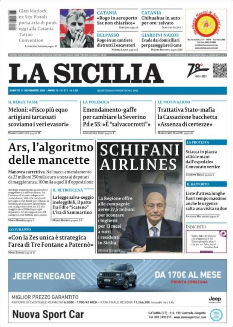 Portada de La Sicilia (Italia)