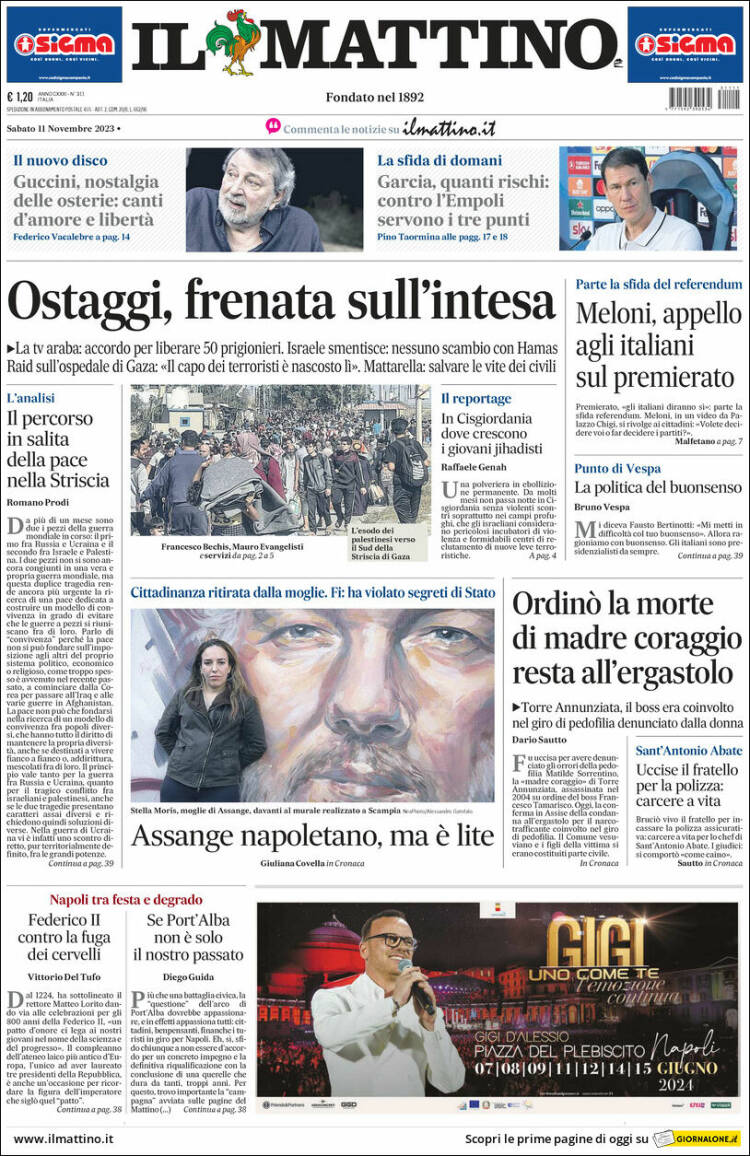 Portada de Il Mattino (Italia)
