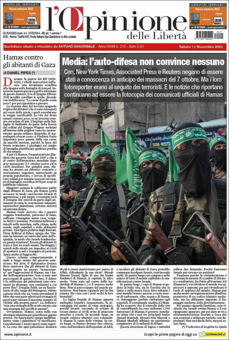 Portada de L'Opinione  delle Libertà (Italia)