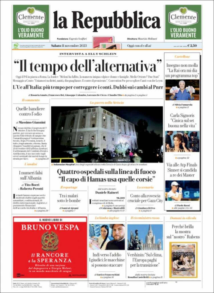 Portada de La Repubblica (Italia)