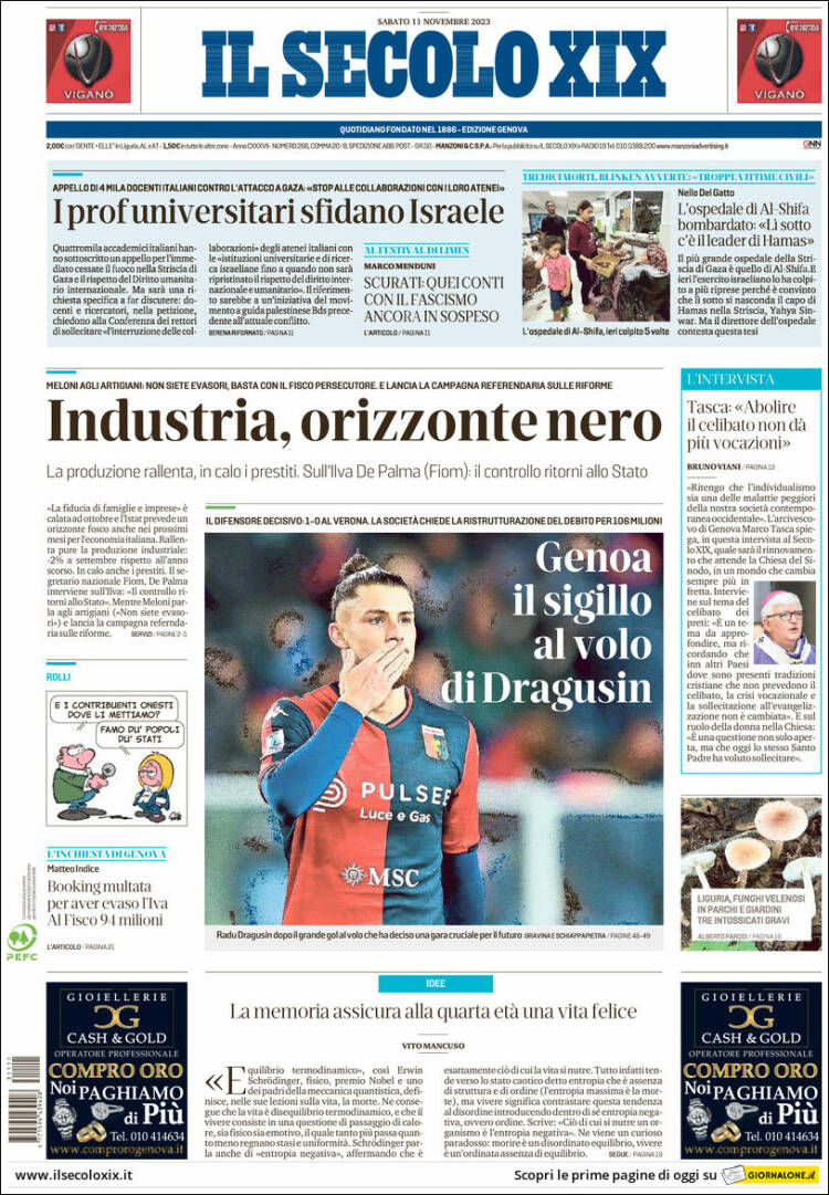 Portada de Il Secolo XIX (Italia)