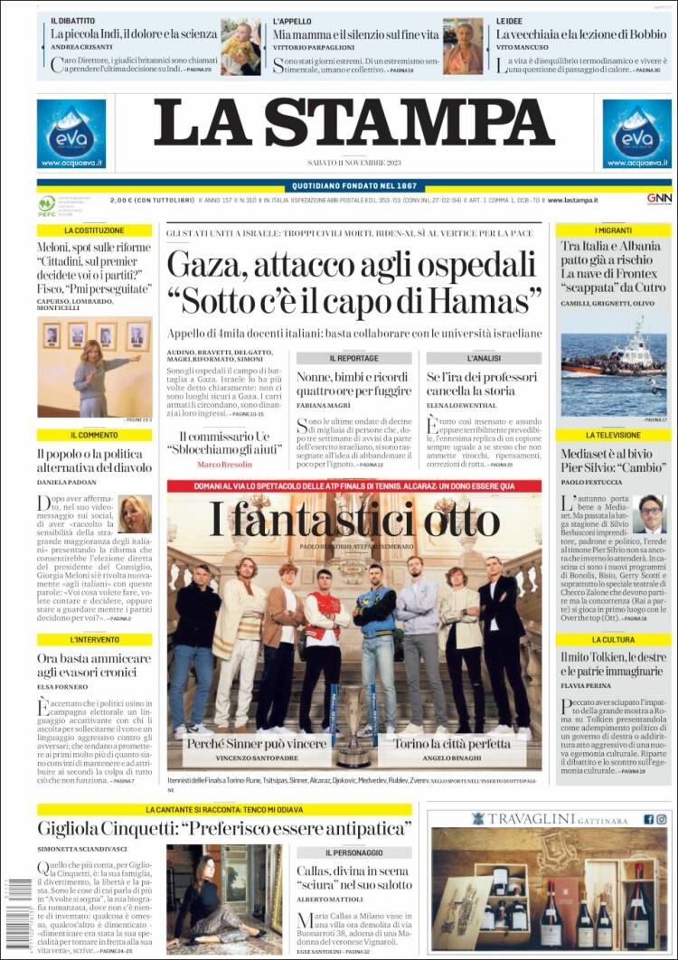 Portada de La Stampa (Italia)