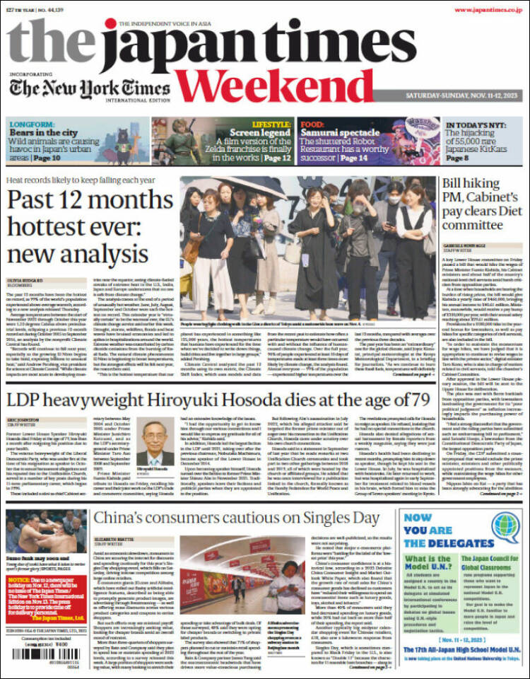 Portada de The Japan Times (Japón)