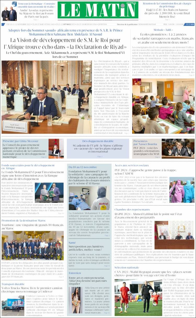 Portada de Le Matin (Marruecos)