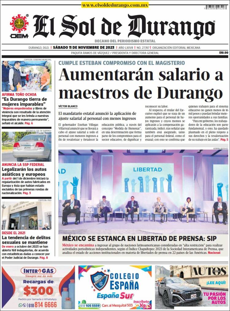 Portada de El Sol de Durango (México)