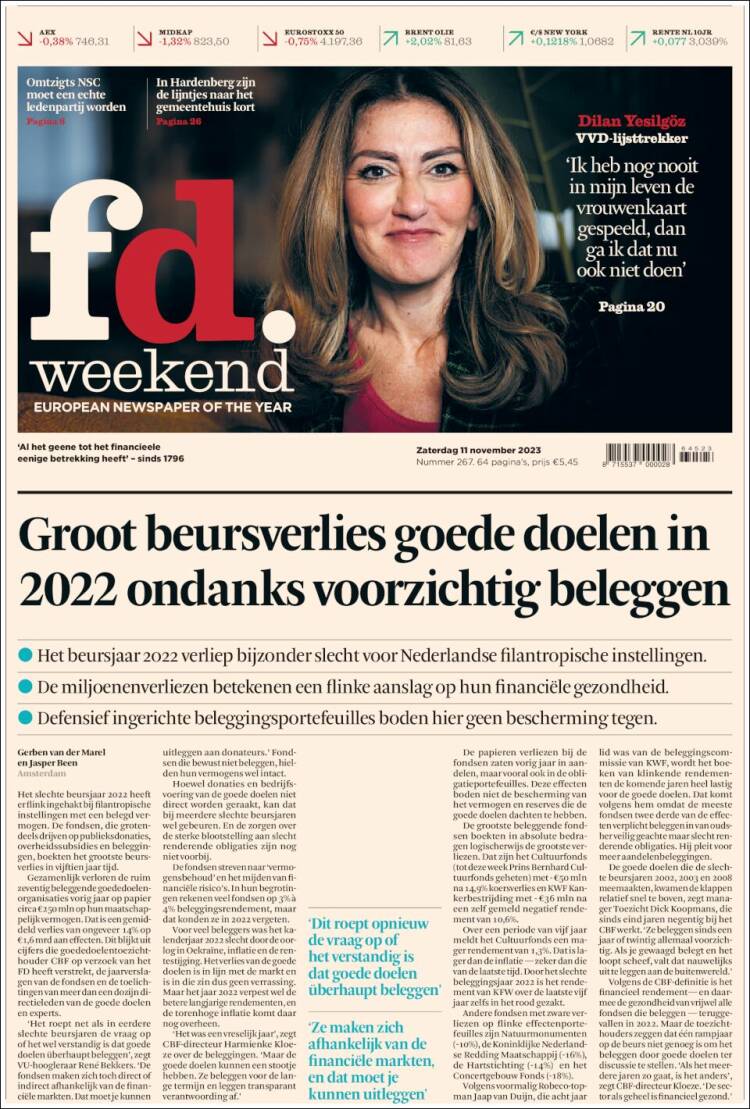 Portada de Het Financieele Dagblad (Países Bajos)