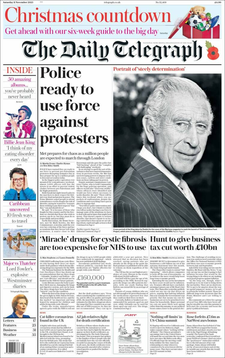 Portada de Daily Telegraph (Reino Unido)