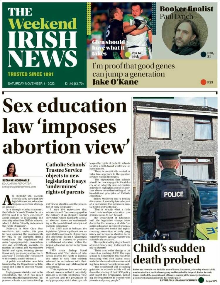 Portada de Irish News (Reino Unido)