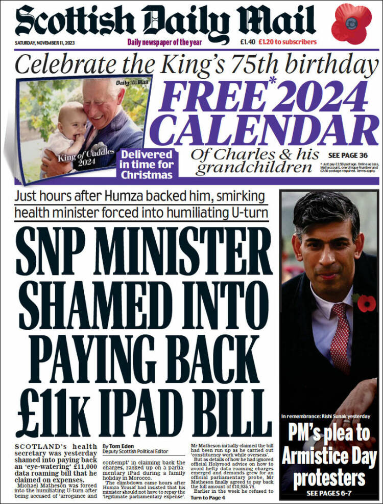 Portada de Scottish Daily Mail (Reino Unido)