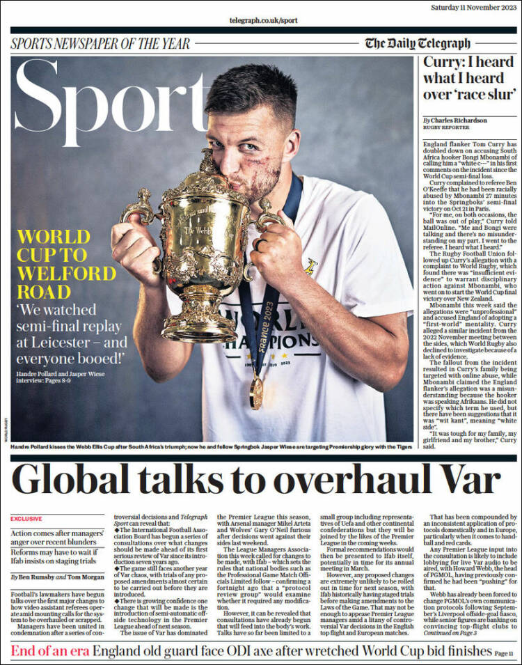 Portada de Telegraph Sport (Reino Unido)