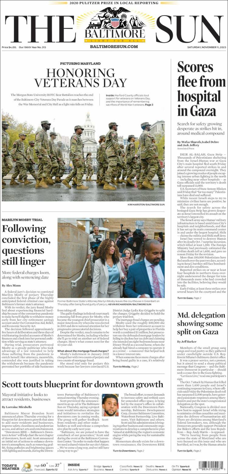 Portada de The Baltimore Sun (USA)